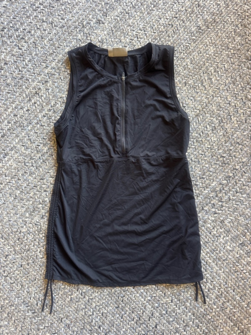 Athleta Black Sleeveless Zip-Front Swim Tank with Side Drawstrings